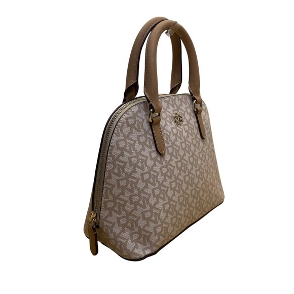 Dkny Women’s Grey Coated Canvas Monogram Dome With Crossbody Strap Clutch Bag - Picture 2 of 11